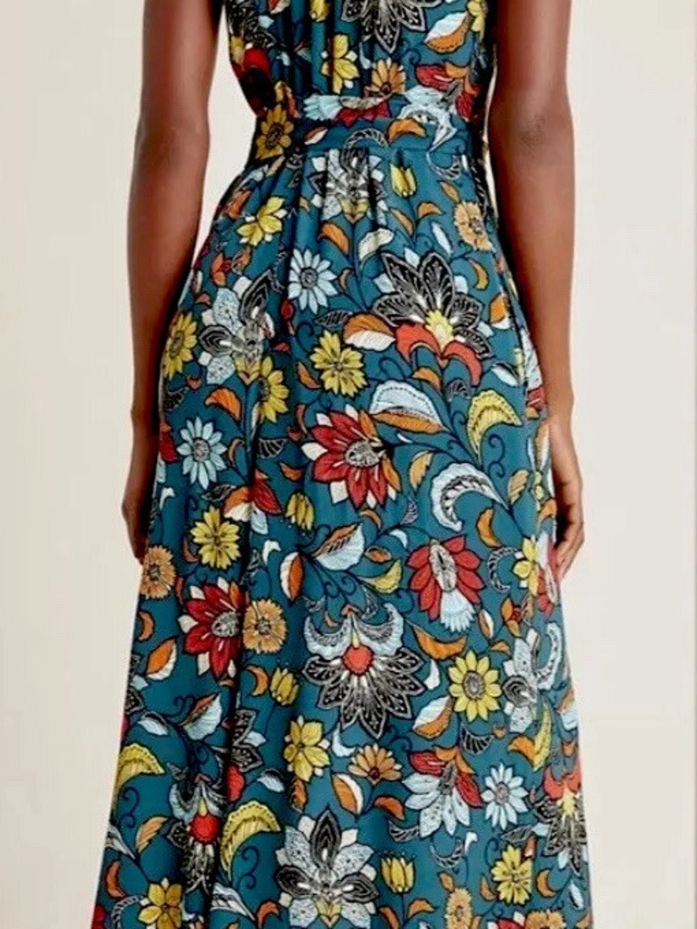Anthropologie Women’s Geneva Halter Wide-Leg Jumpsuit Teal Floral Size Small - Picture 4 of 15